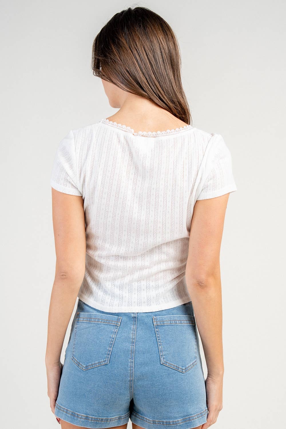 Isla | Pointelle Button Down Cap Sleeve Top