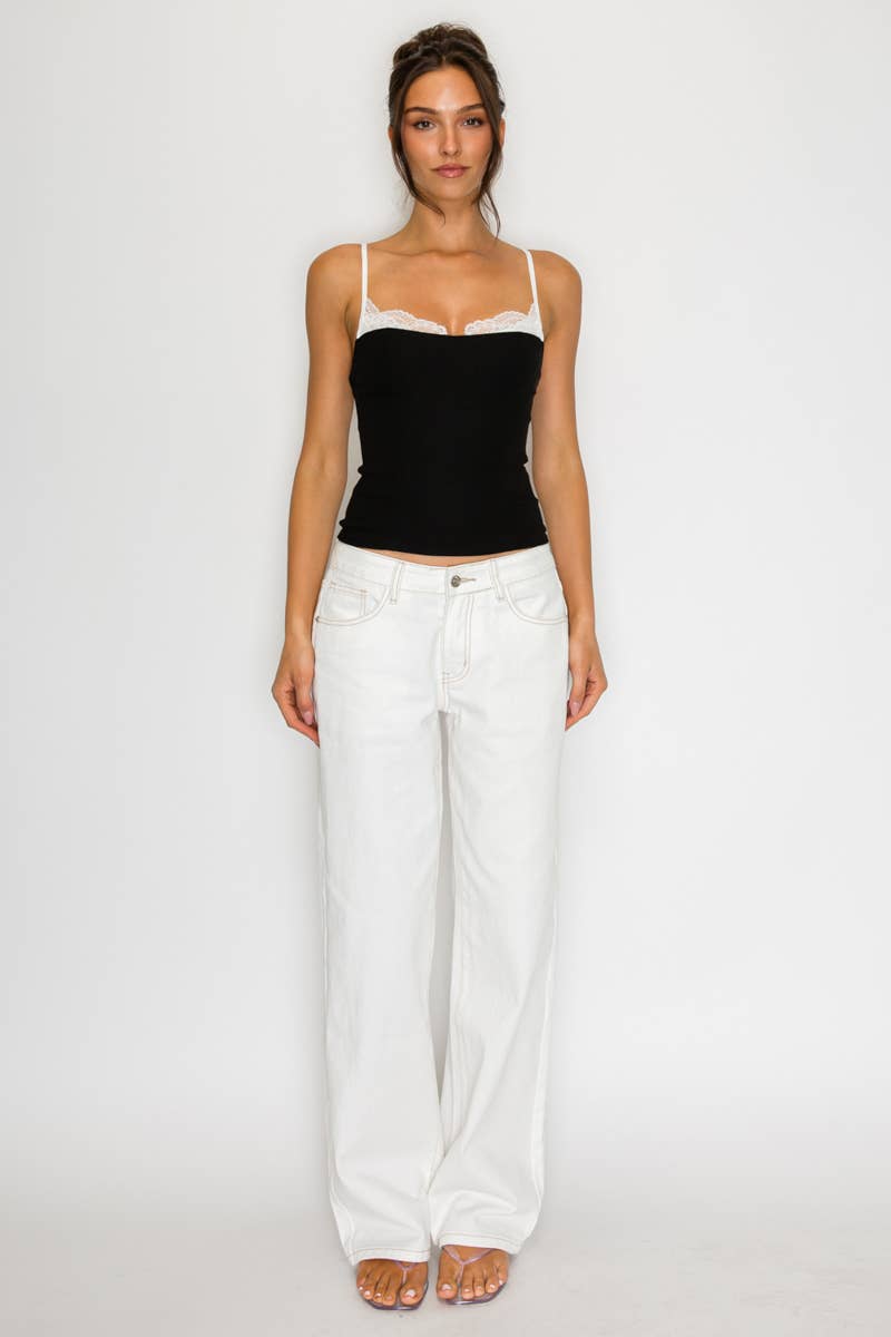 Adrianna | Lace Trim Contrast Cami Top