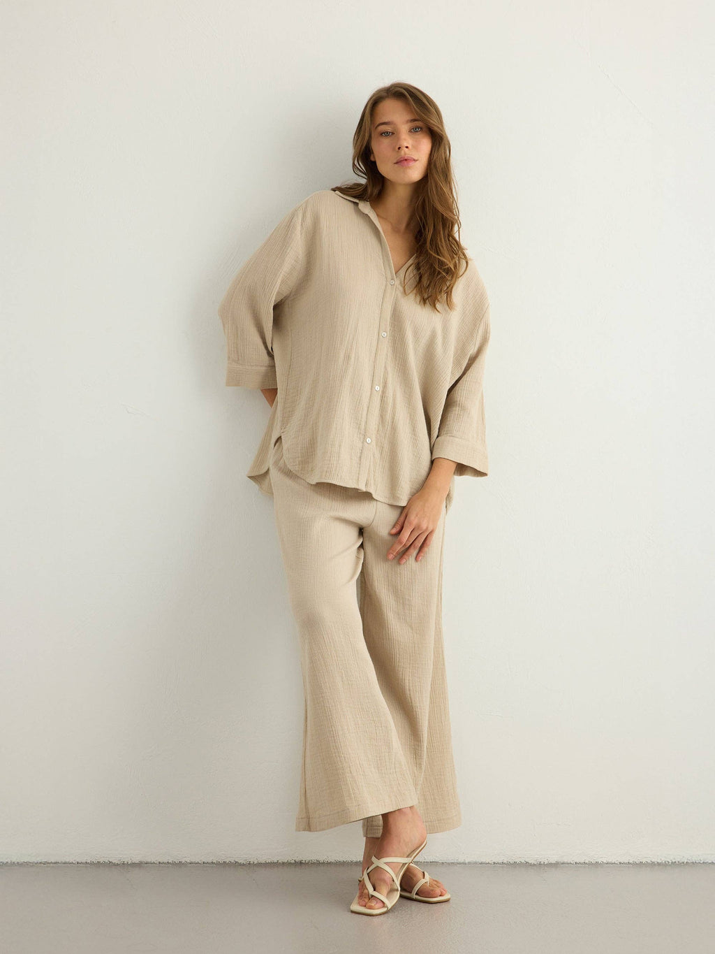 Aura Oatmeal | Palazzo Pants 100% Turkish Cotton