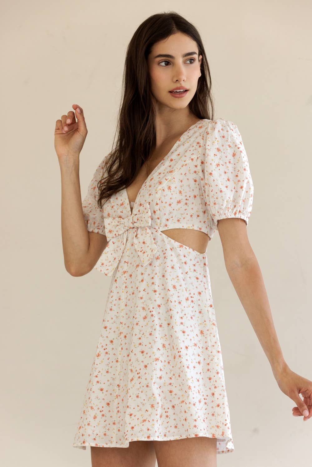 Camille | 100% Cotton Floral Bow Mini Dress