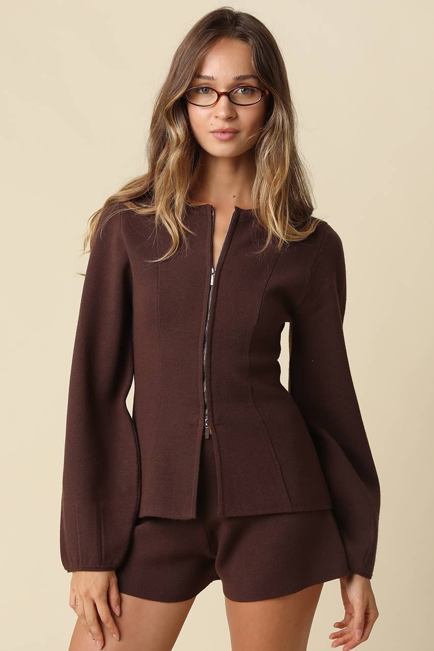 Sadi | Peplum Zip Front Knit Top