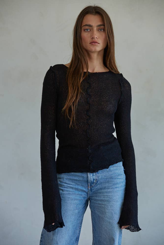 Lana | Knit Long Sleeve See Through Asymmetrical Top