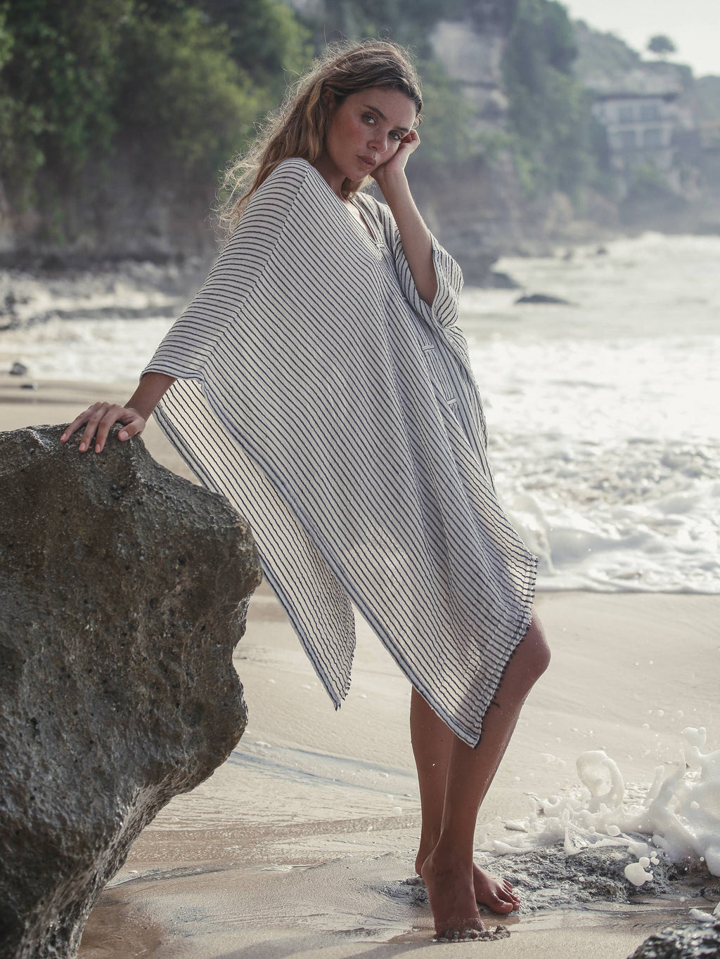 Ava Kimono 100% Turkish Cotton | Black Stripes