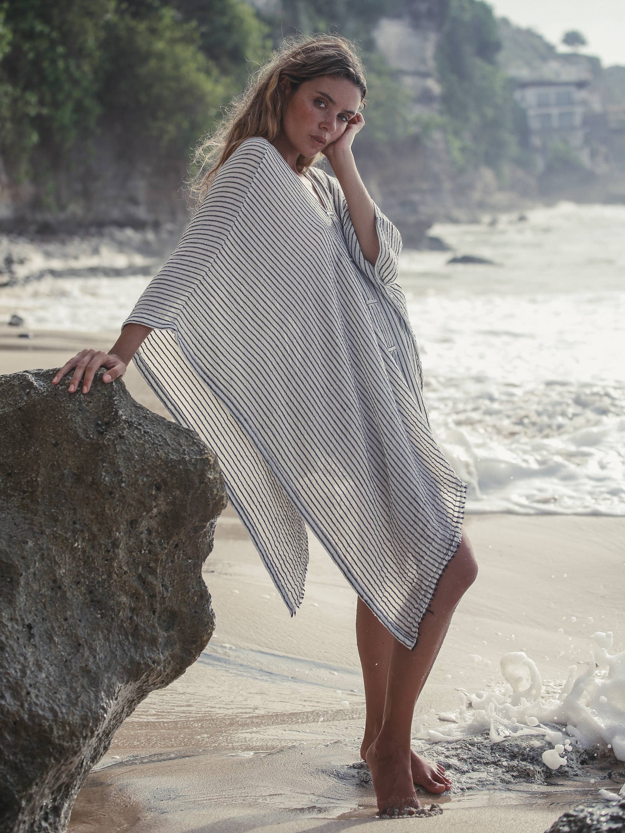 Ava Kimono 100% Turkish Cotton | Black Stripes