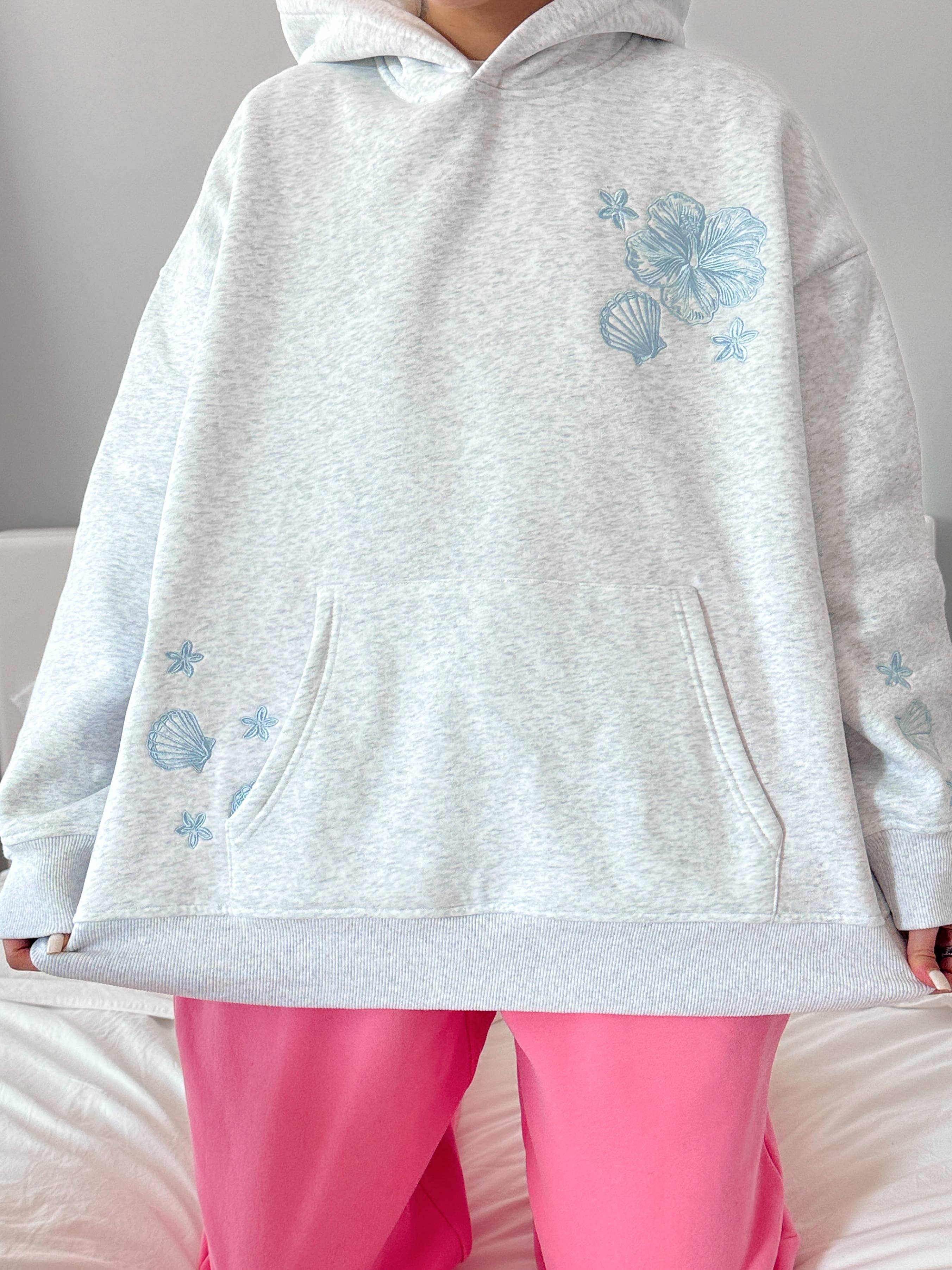 Pearl Grey | Tropical Embroider Hoodie