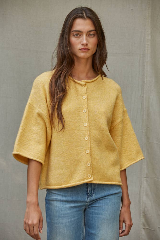 Wilma | Knit Sweater Quarter Sleeve Button Up Cardigan Top