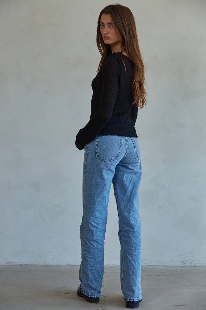 Lana | Knit Long Sleeve See Through Asymmetrical Top