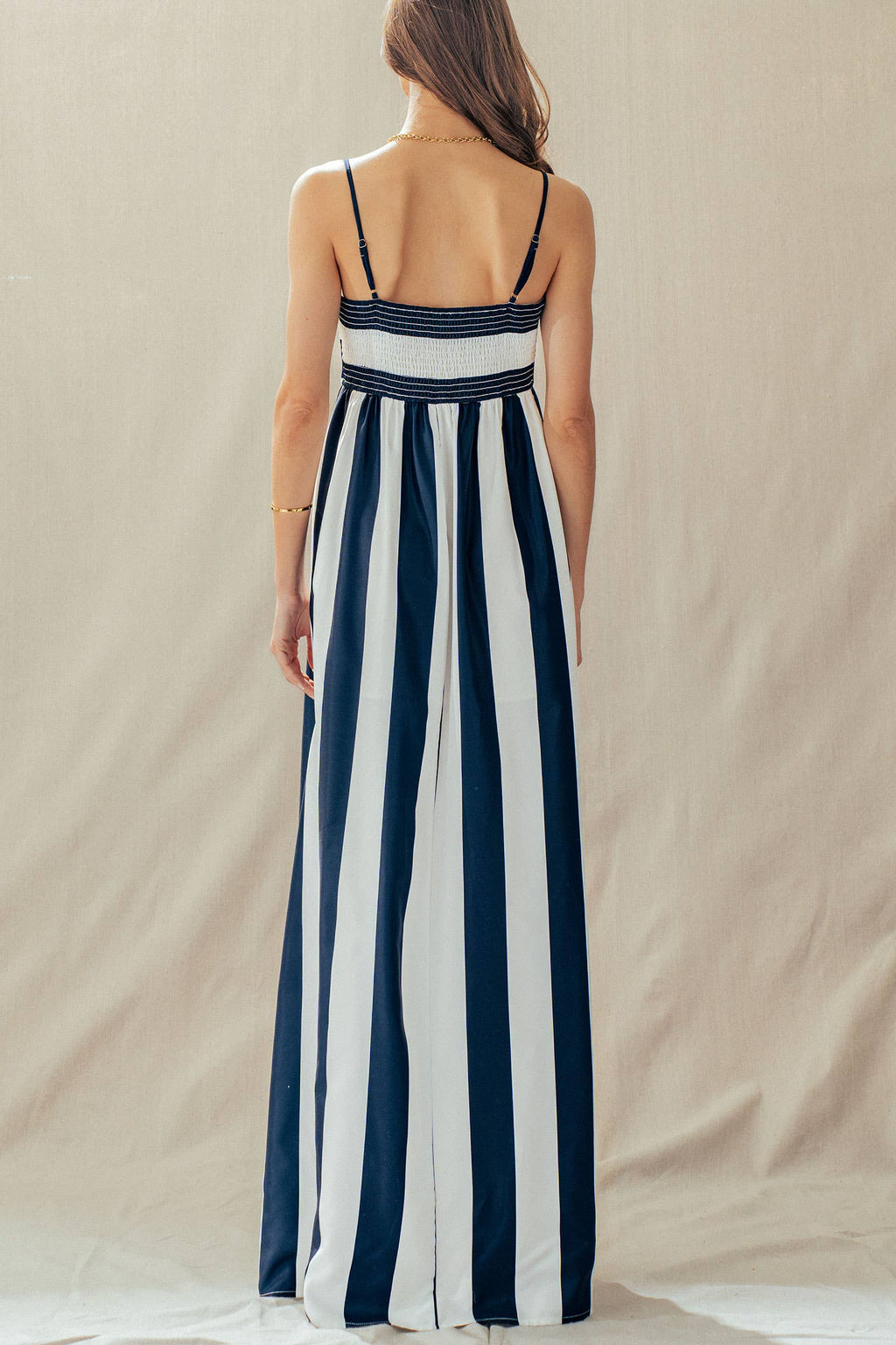 Wells | Vertical Stripe Smocked Back Maxi Dress