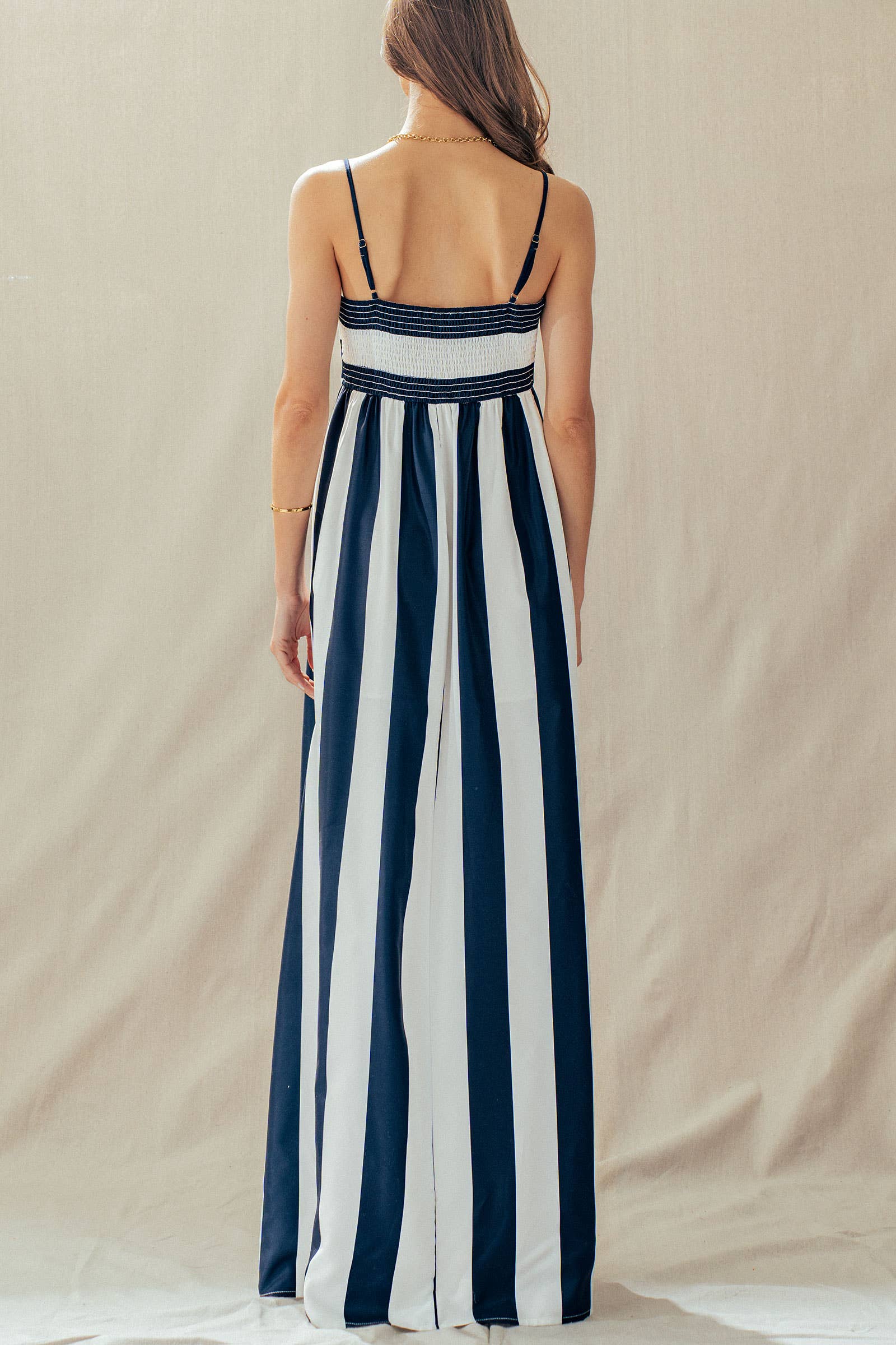 Wells | Vertical Stripe Smocked Back Maxi Dress