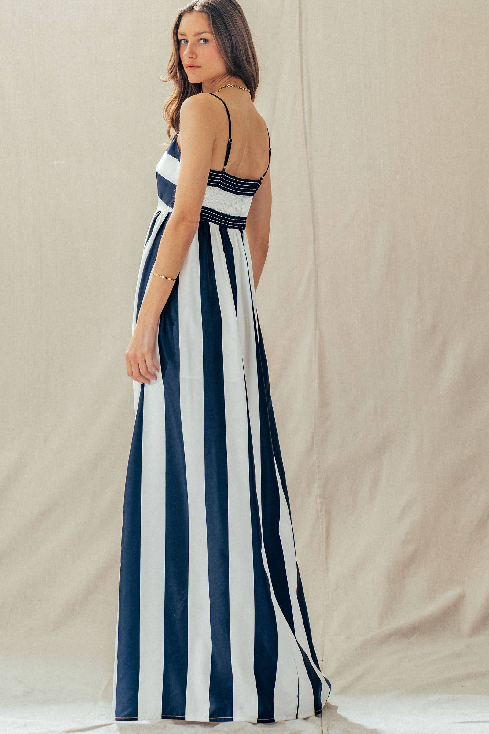 Wells | Vertical Stripe Smocked Back Maxi Dress
