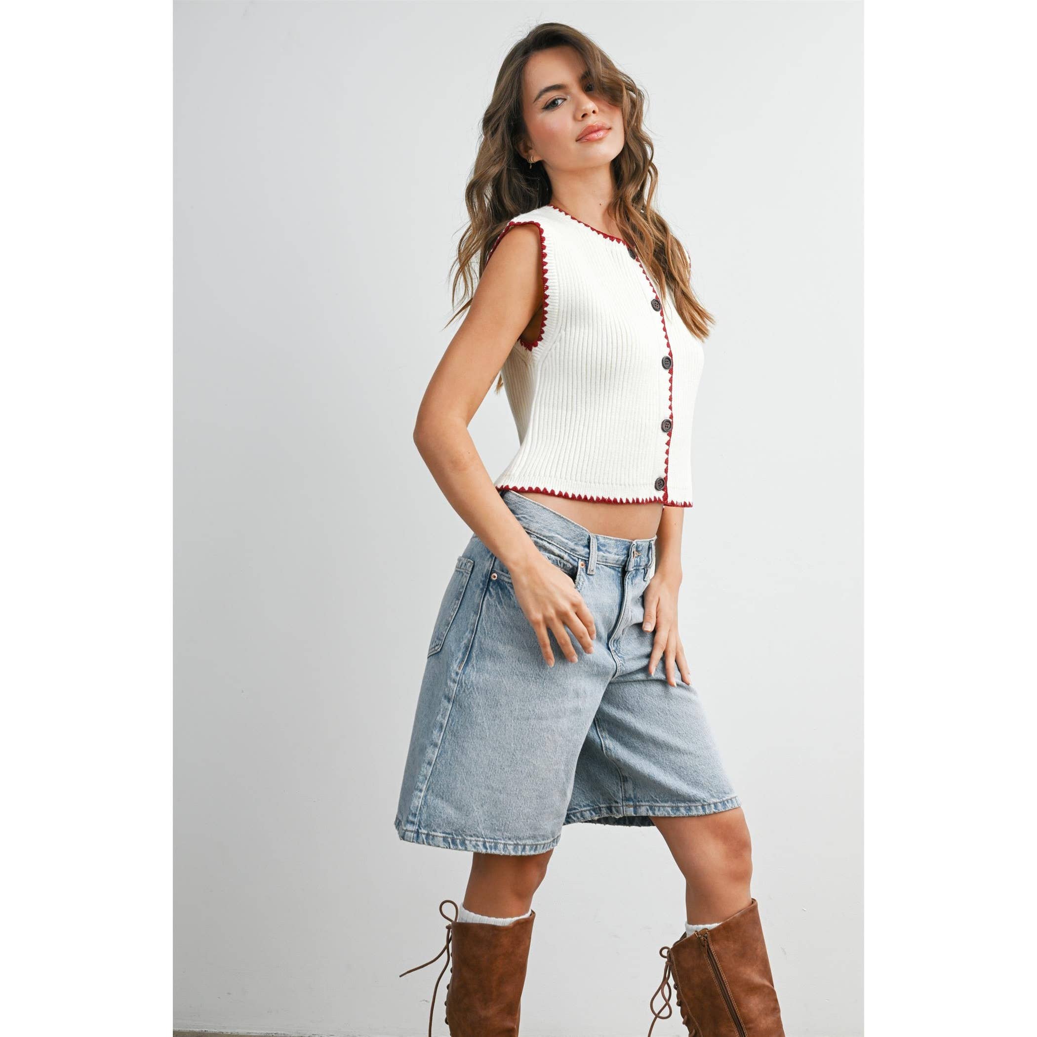 Sail | Contrast Trimmed Sleeveless Cardigan