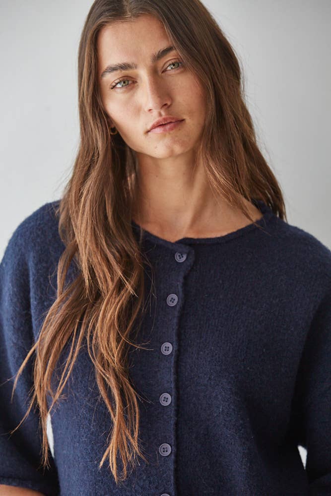 Wilma | Knit Sweater Quarter Sleeve Button Up Cardigan Top