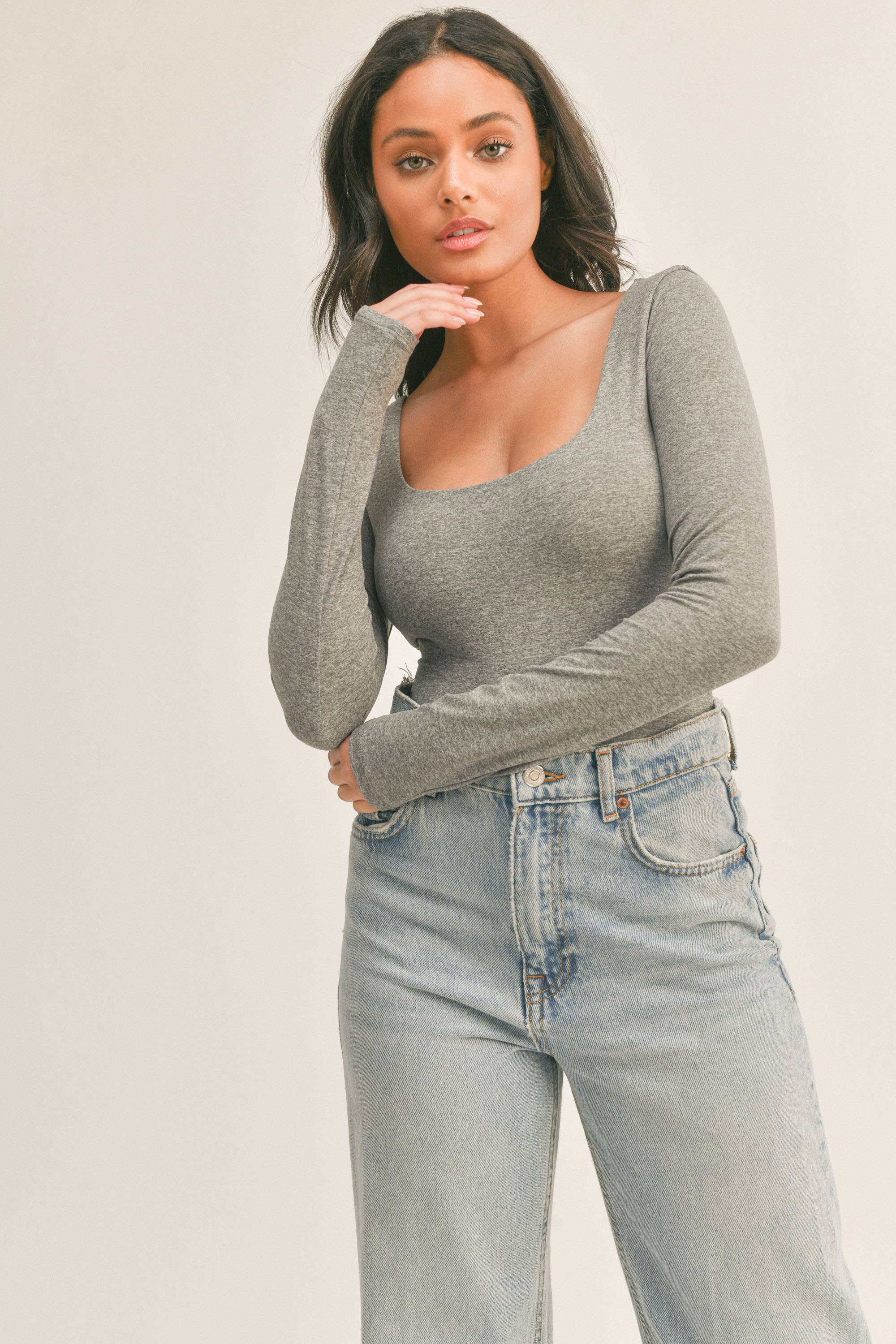 Hollis | Double Scoop Neck Long Sleeve Bodysuit