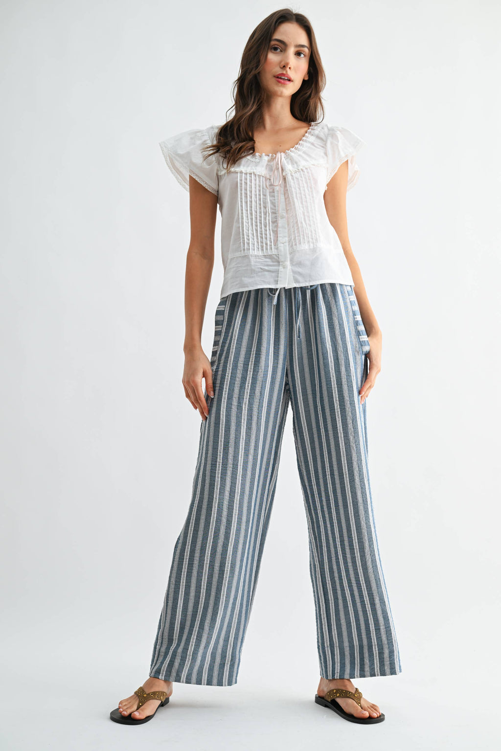 Antlantic | Striped Wide Leg Drawstring Pants