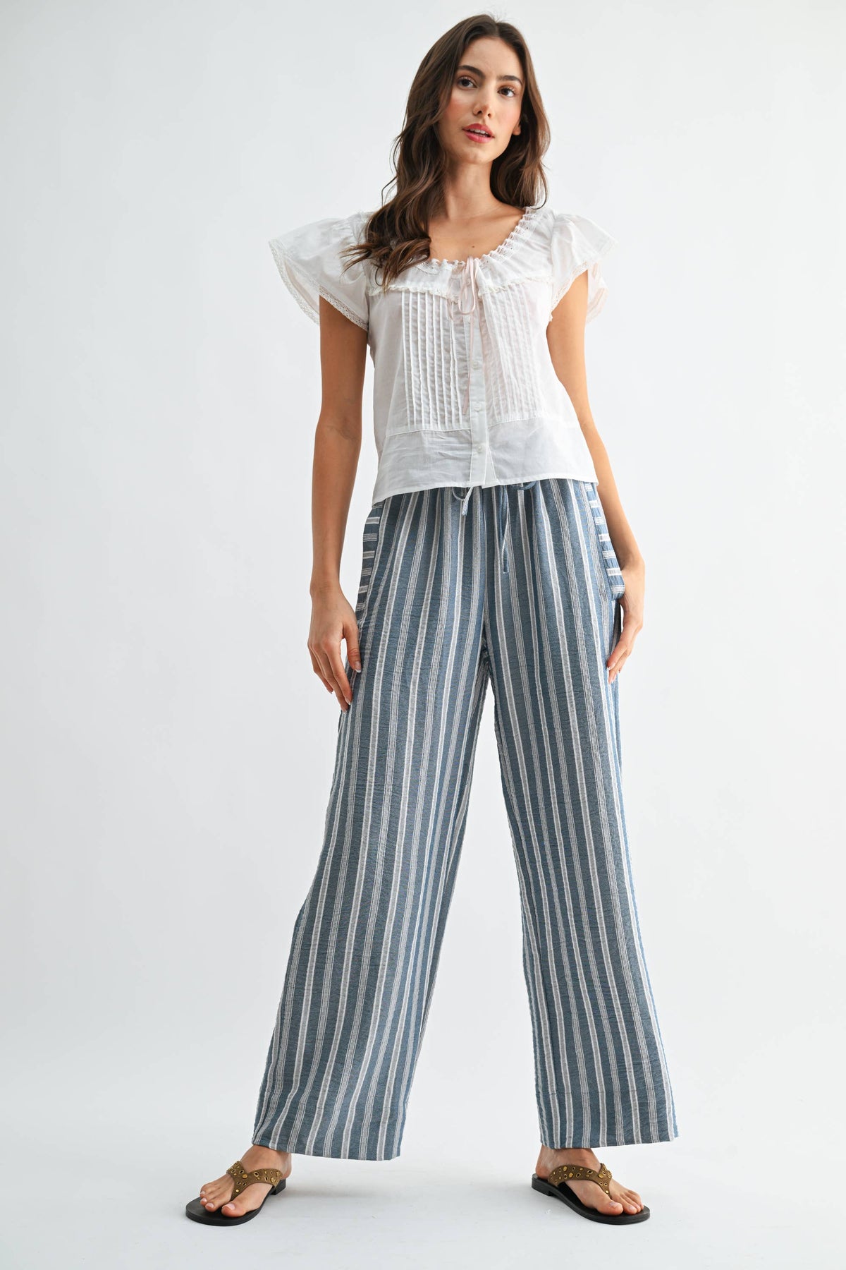 Antlantic | Striped Wide Leg Drawstring Pants