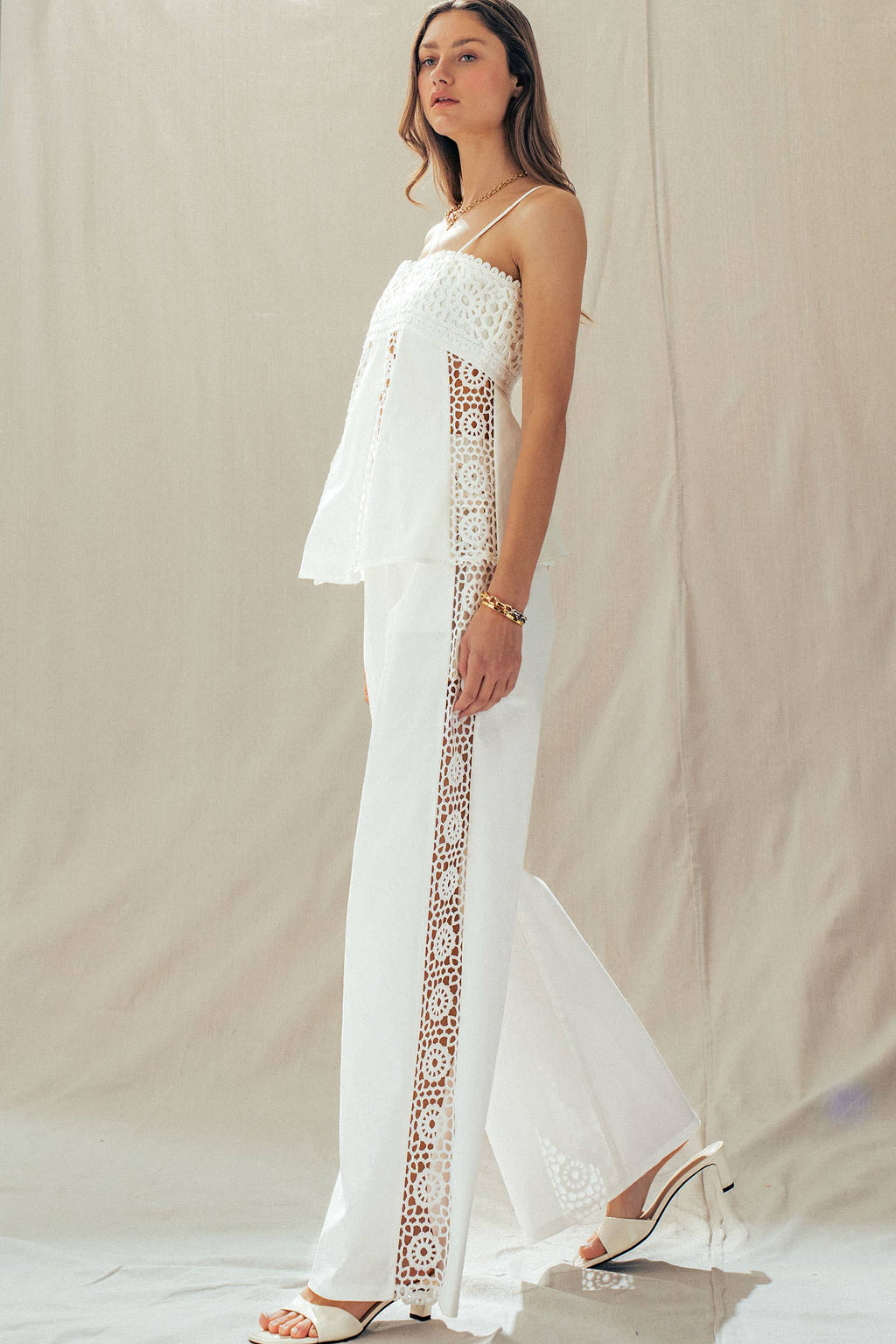 Presley | Cotton Eyelet Two-Piece Set Peplum Cami & Pants