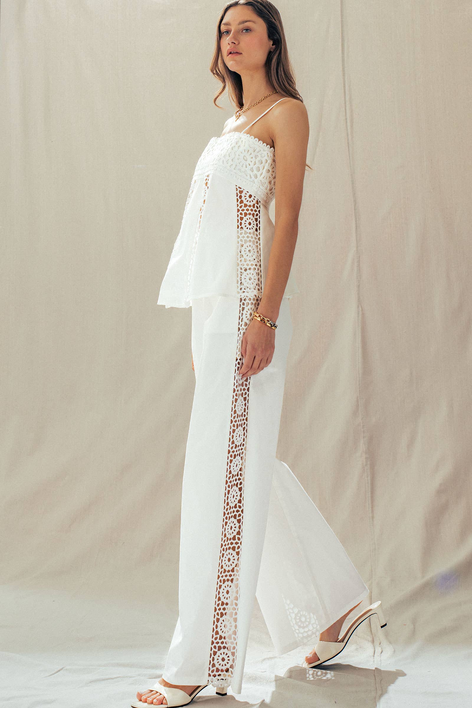 Presley | Cotton Eyelet Two-Piece Set Peplum Cami & Pants