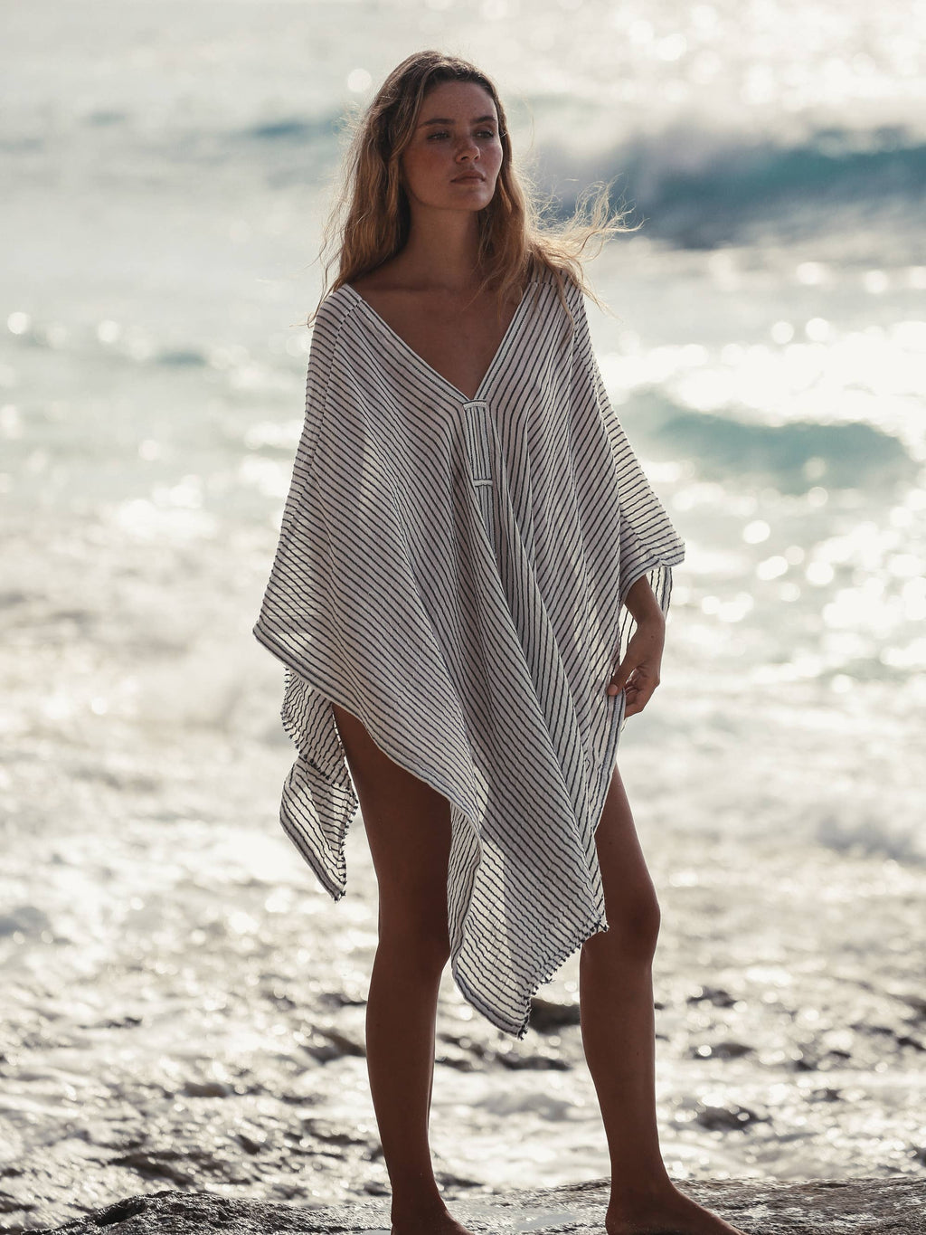 Ava Kimono 100% Turkish Cotton | Black Stripes