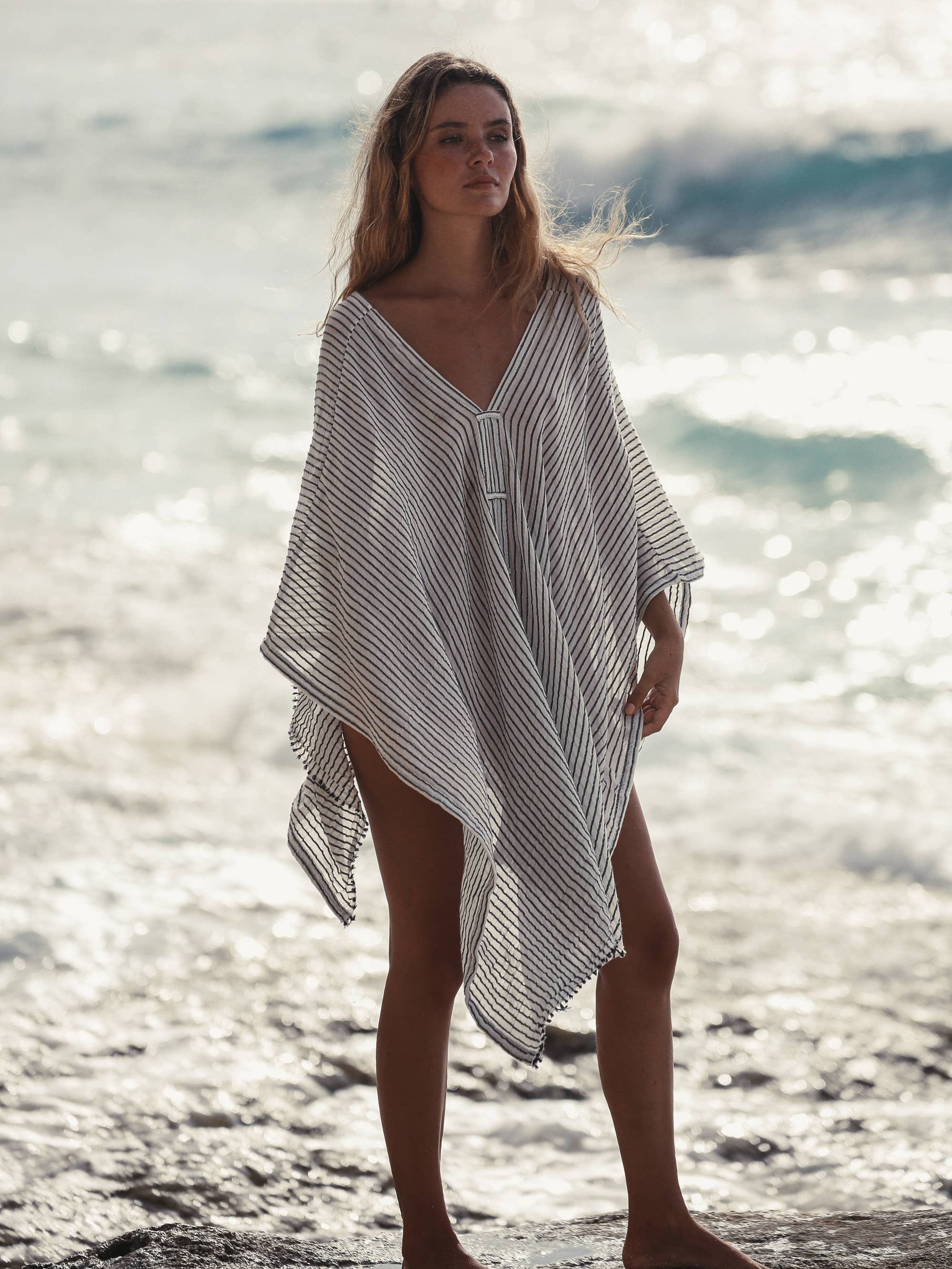 Ava Kimono 100% Turkish Cotton | Black Stripes