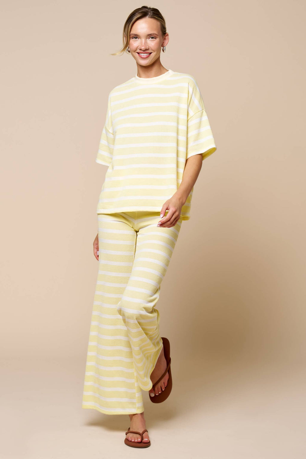 Mabel | Striped Short Sleeve Knit Top & Flare Pant Set