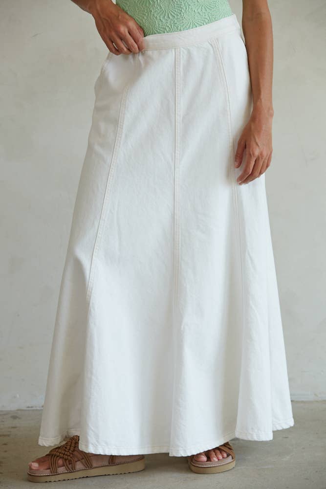 Vale | Woven 100% Cotton Denim Maxi Flare Skirt