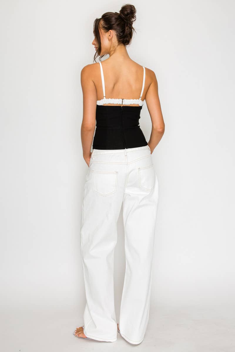 Adrianna | Lace Trim Contrast Cami Top