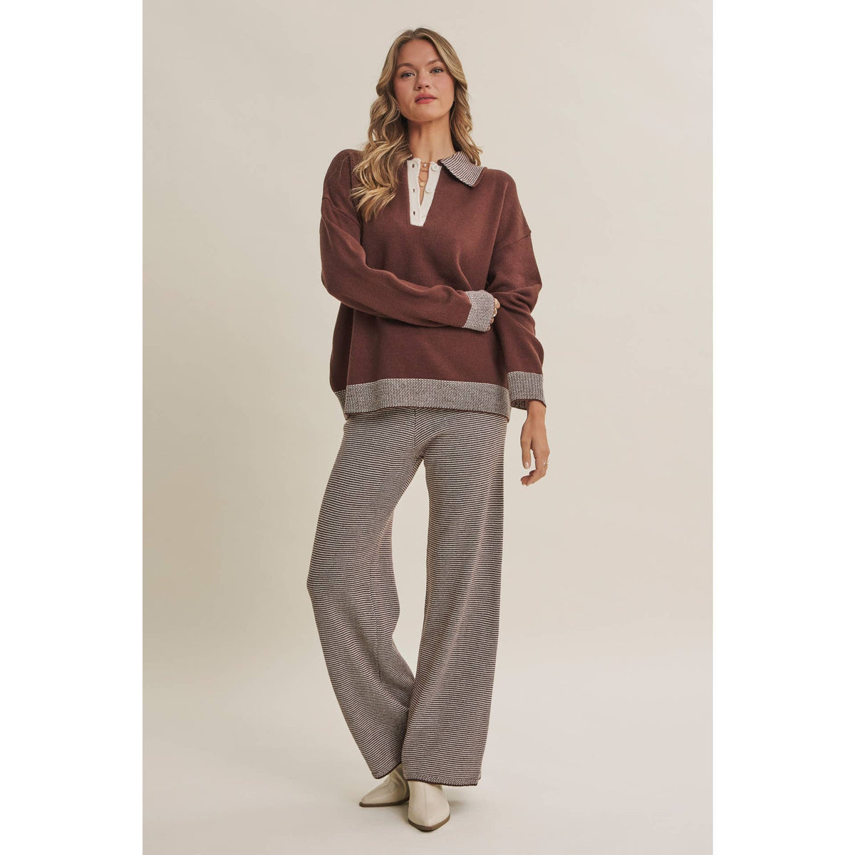 Cinnamon | Cozy Cabin Henley Sweater Set