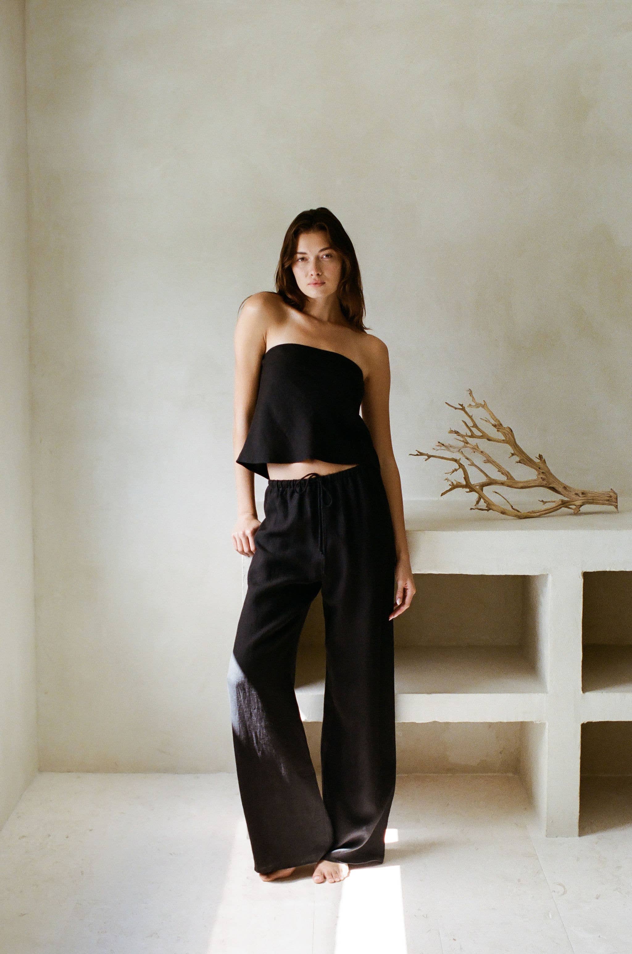 Woven 100% Linen Elastic Back Tube Top