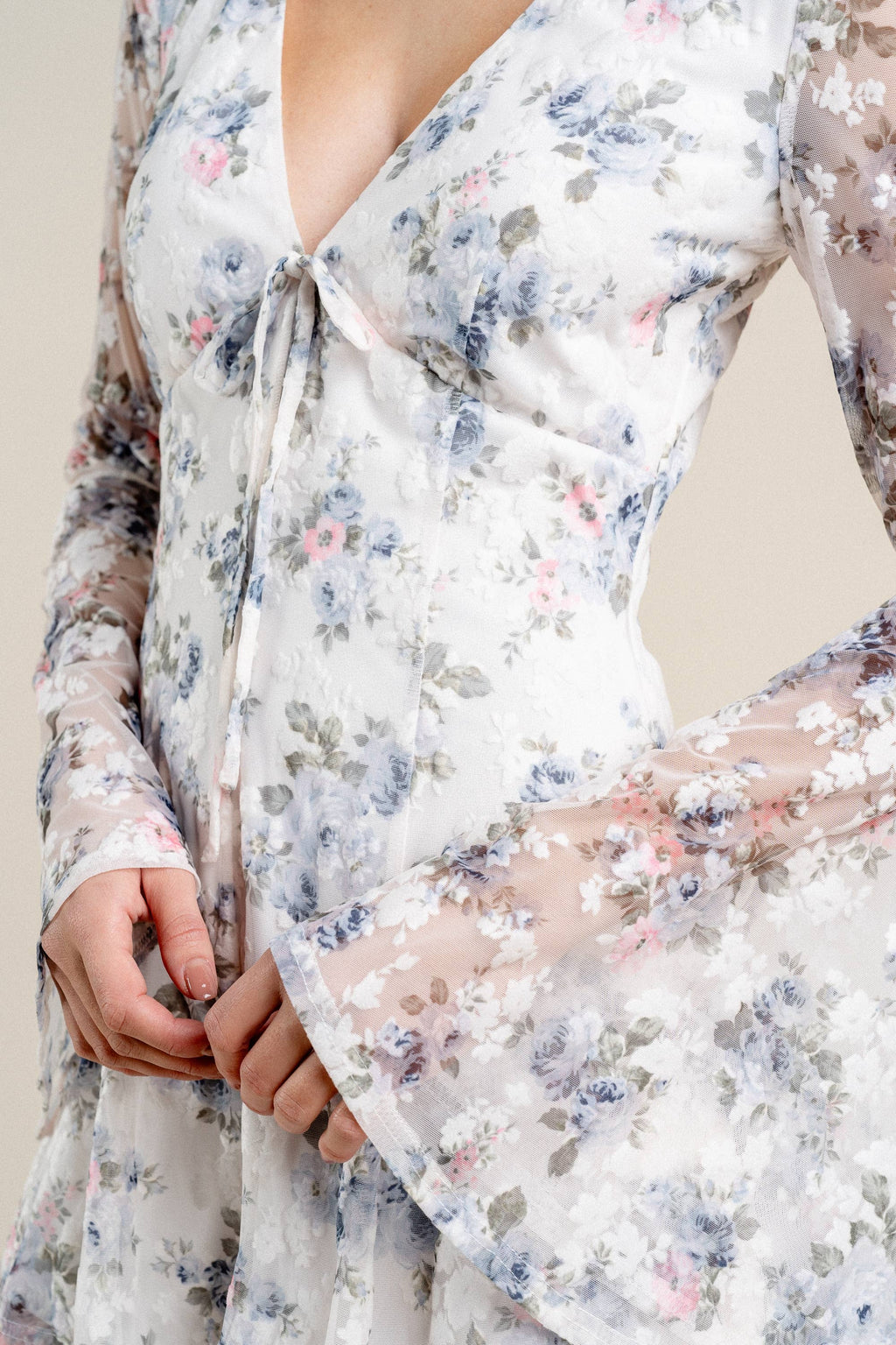 Lani | Romantic Floral Burnout Mesh  Sleeve Romper