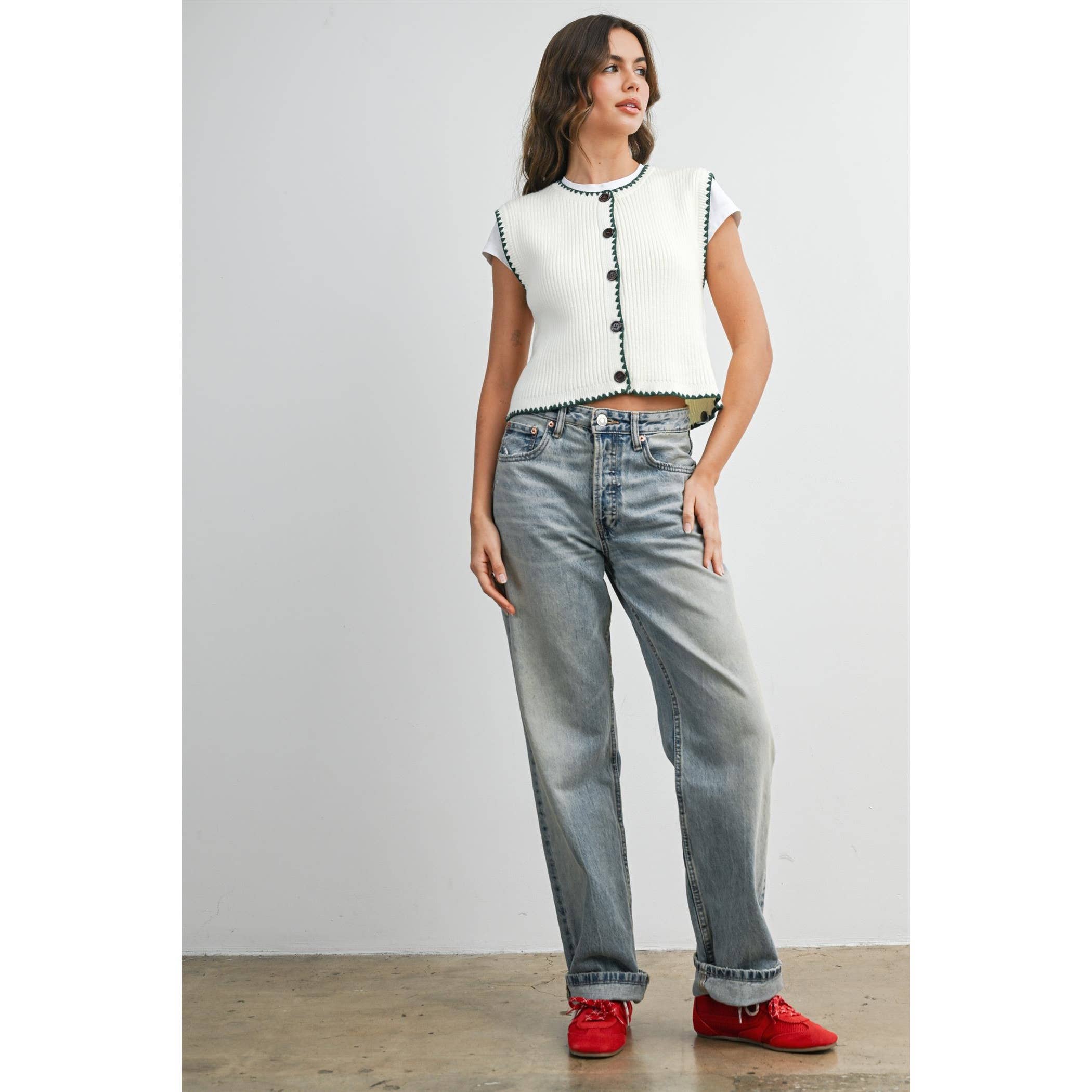 Sail | Contrast Trimmed Sleeveless Cardigan