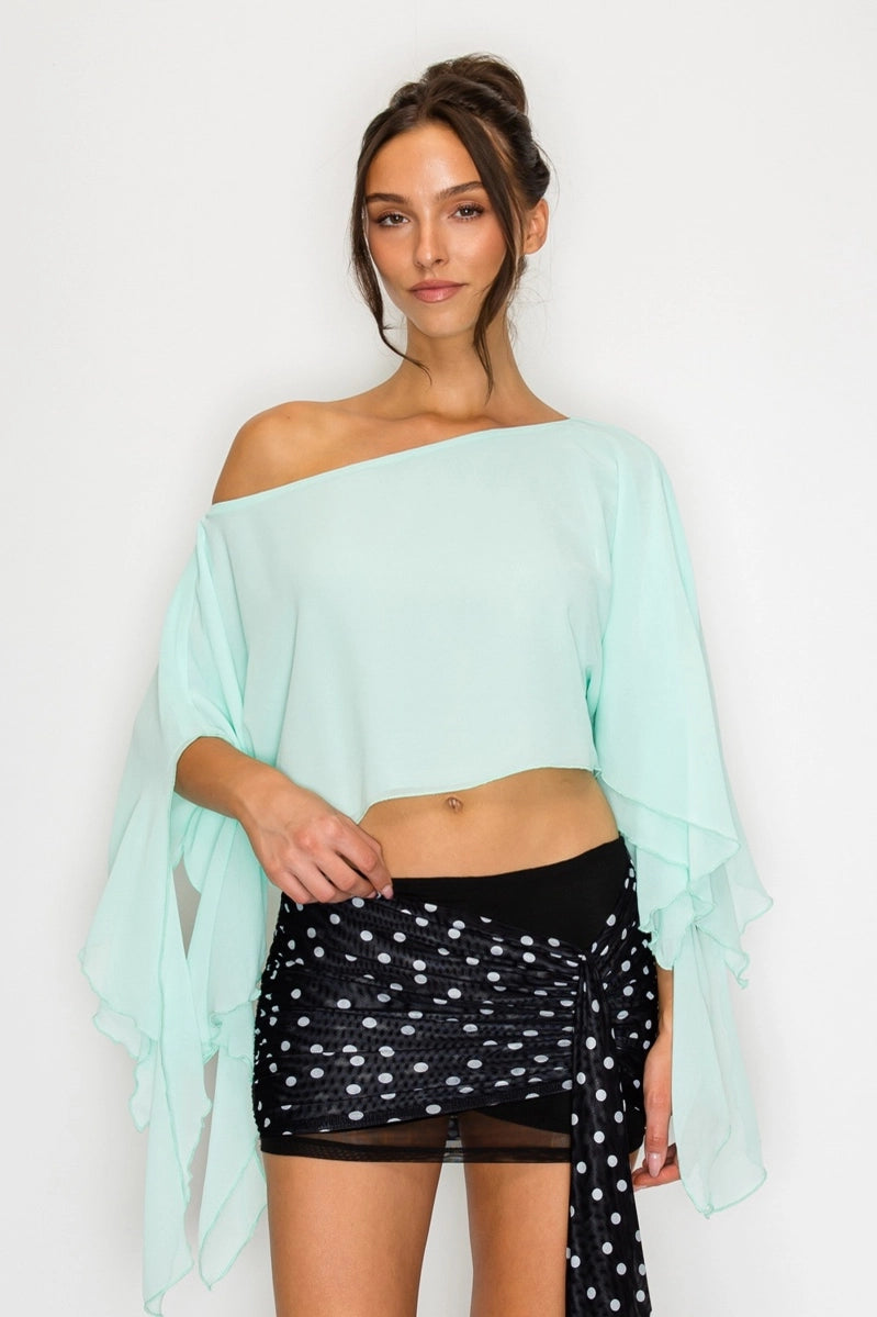 Leah | One-Shoulder Drape Crop Top