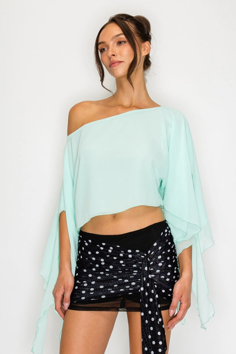Leah | One-Shoulder Drape Crop Top