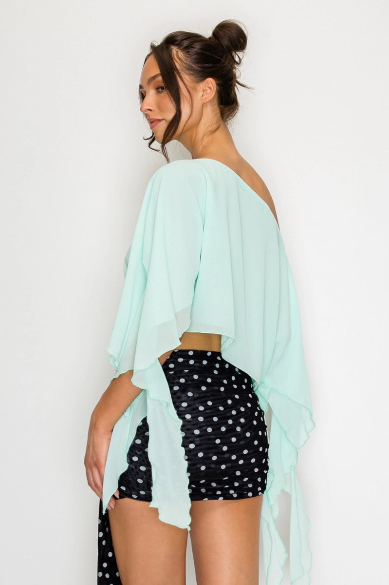 Leah | One-Shoulder Drape Crop Top
