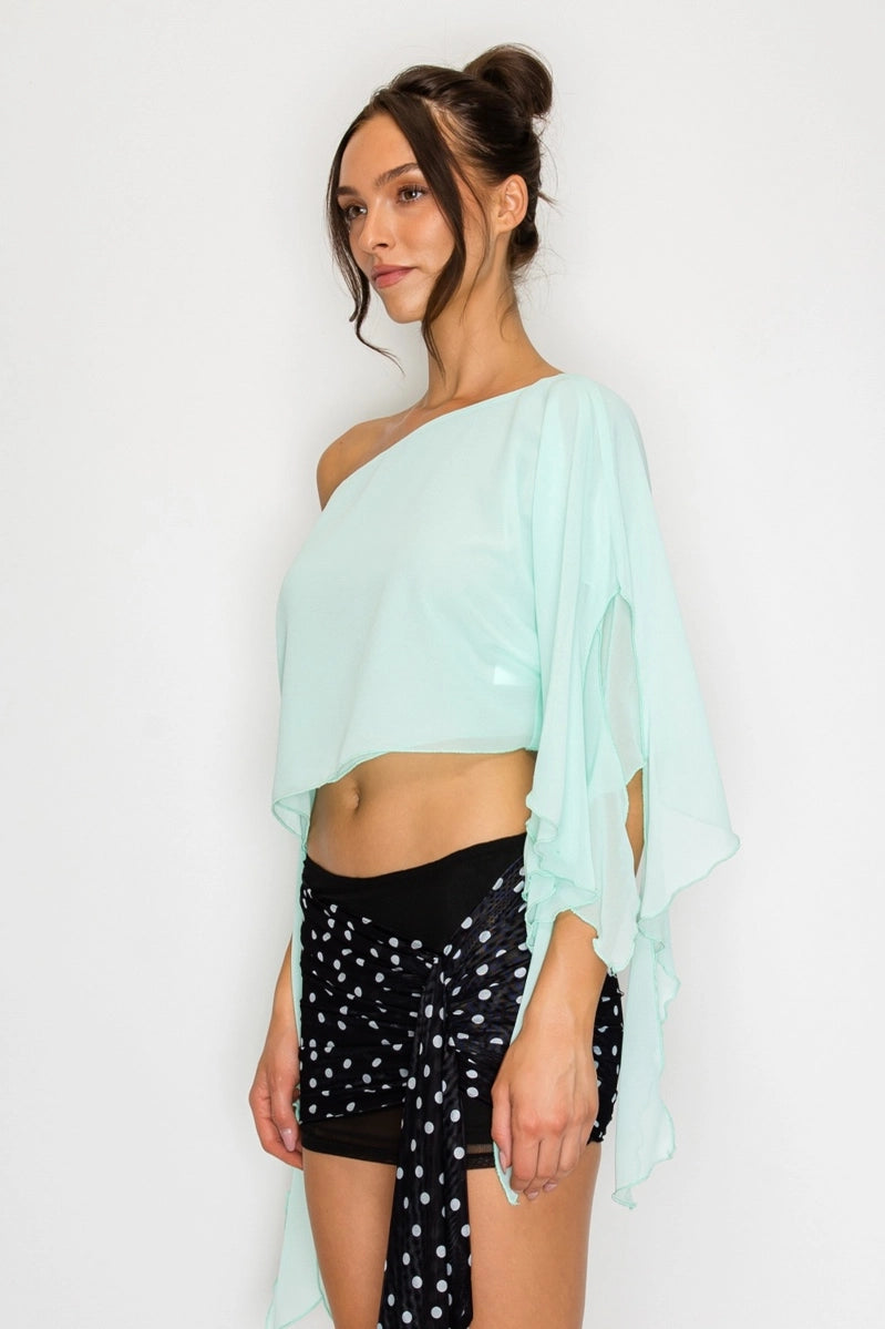 Leah | One-Shoulder Drape Crop Top