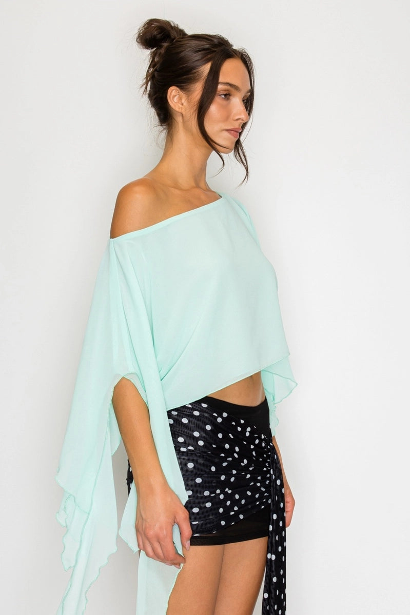Leah | One-Shoulder Drape Crop Top