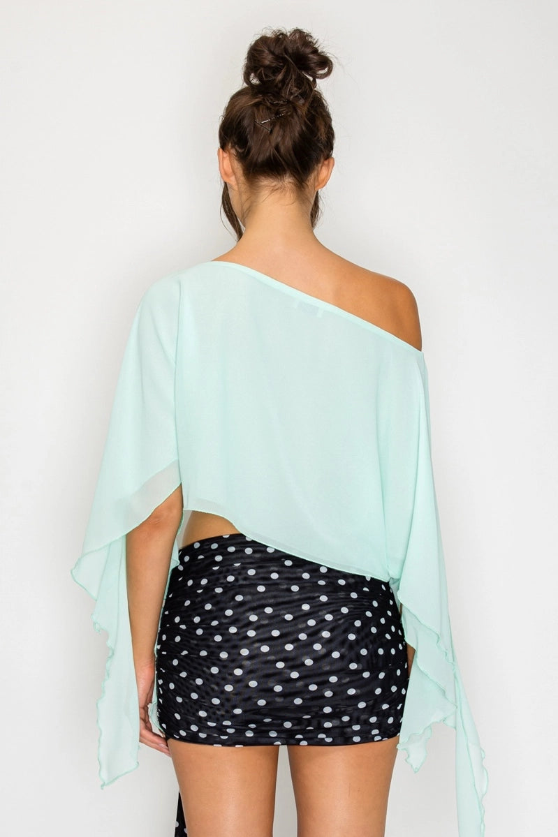 Leah | One-Shoulder Drape Crop Top